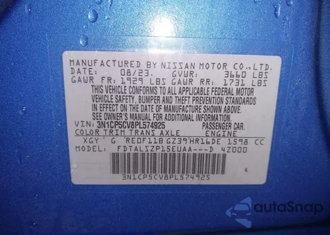 2023 Nissan Kicks Sv Xtronic Cvt z USA, uszkodzony, nr VIN 3N1CP5CV8PL574925